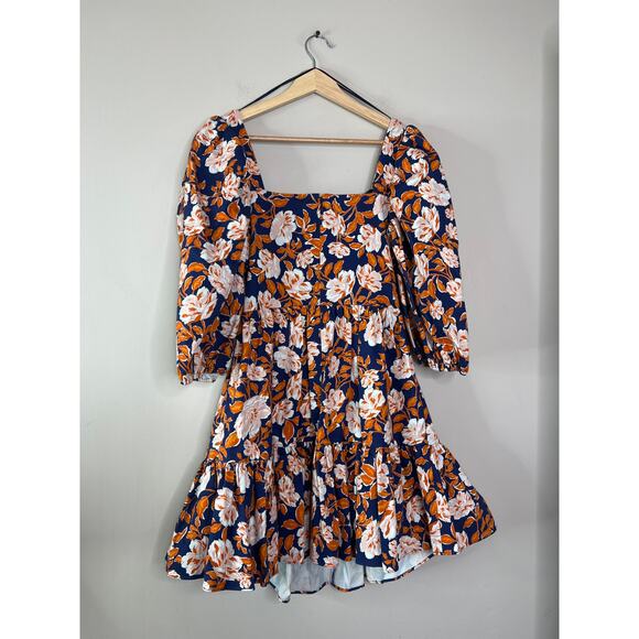 NWT Amur Medina Cutout Floral-Print Organic Stretch-Cotton Mini Dress Indigo - Picture 7 of 8